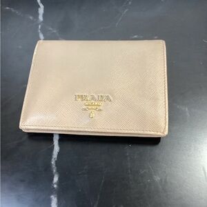 Prada Tan Leather Wallet with Gold Logo